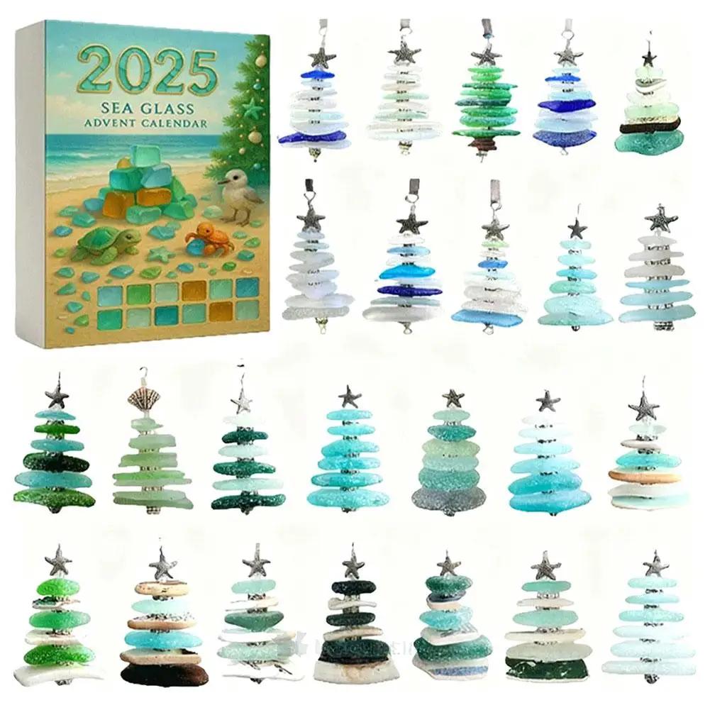 Sea Glass Christmas Tree Advent Calendar,24 Days Of Ocean Themed Holiday Surprises,2D Acrylic Handmade Seaside Christmas Decor,