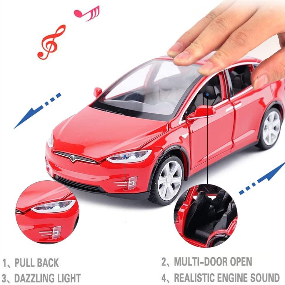 1:32 Scale Model X Alloy Diecast Toy Car, Pull Back Vehicle Door Opening with Sound and Light for Kids Adults Gift Collection