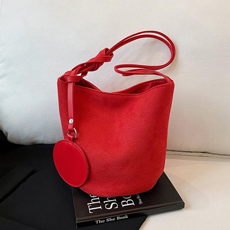 

Однотонные женские замшевые сумки-ведра через плечо, большой вместимости, универсальные женские сумки-тоут под мышкой, повседневные женские сумки для телефона, кошелек CLE 22x17x19cm красный