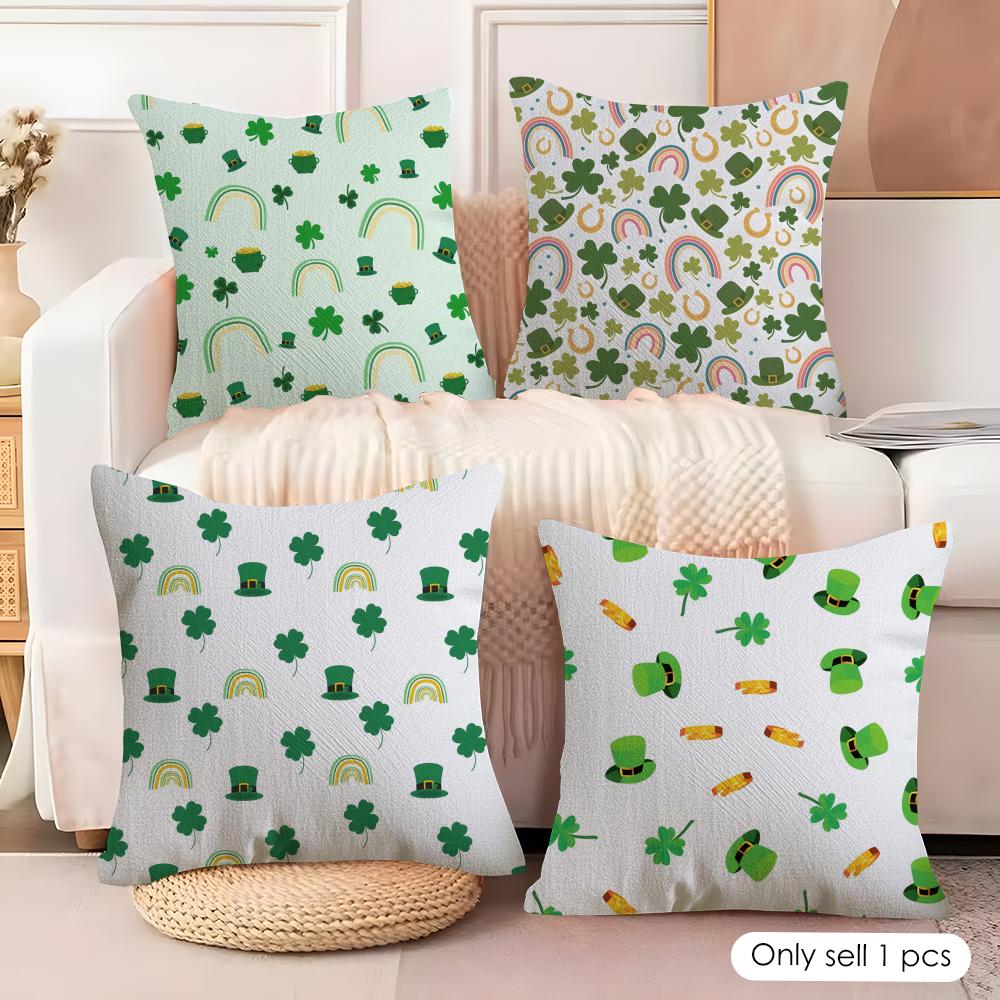 Funny St Patricks Day Cushion Cover Natural Linen Organic Fabric DoubleSided Printing Couch Pillow Covers Home Decor