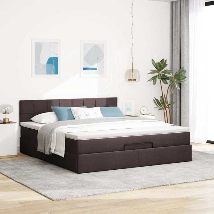 VidaXL Ottoman Bed Frame with Dark Brown Mattress 180x200 Cm Fabric 3311480