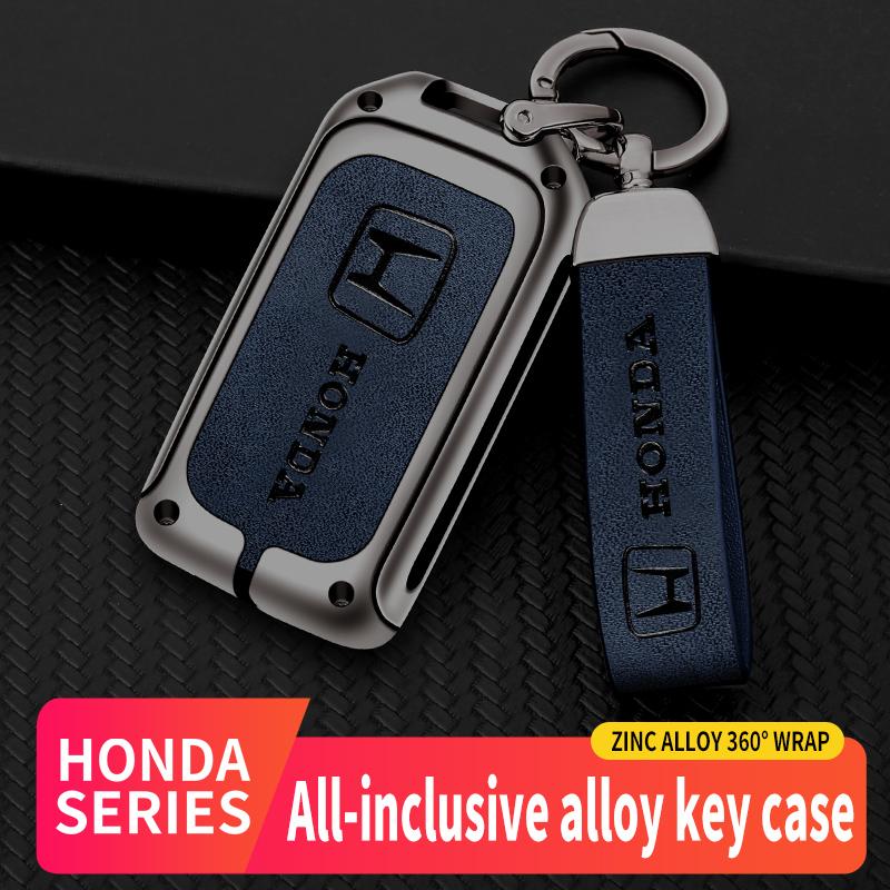 xzlbn8 Alloy Leather Car Smart Remote Key Cover Shell Protector Key Bag Auto Accessories For Honda Vezel City Civic Jazz BRV BR-V HRV