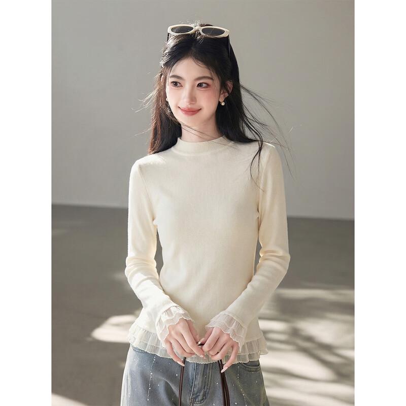 

MOCANA Women s Lace Trim Wool Base Layer Sweater M