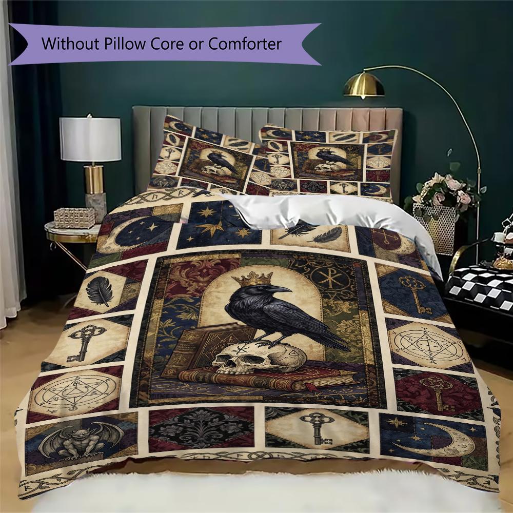 Crow Pattern Bedding uilt Set uilt Cover Pillowcase Home Decoration Birthday Gift (1 * duvet cover + 2 * pillowcase without core)48