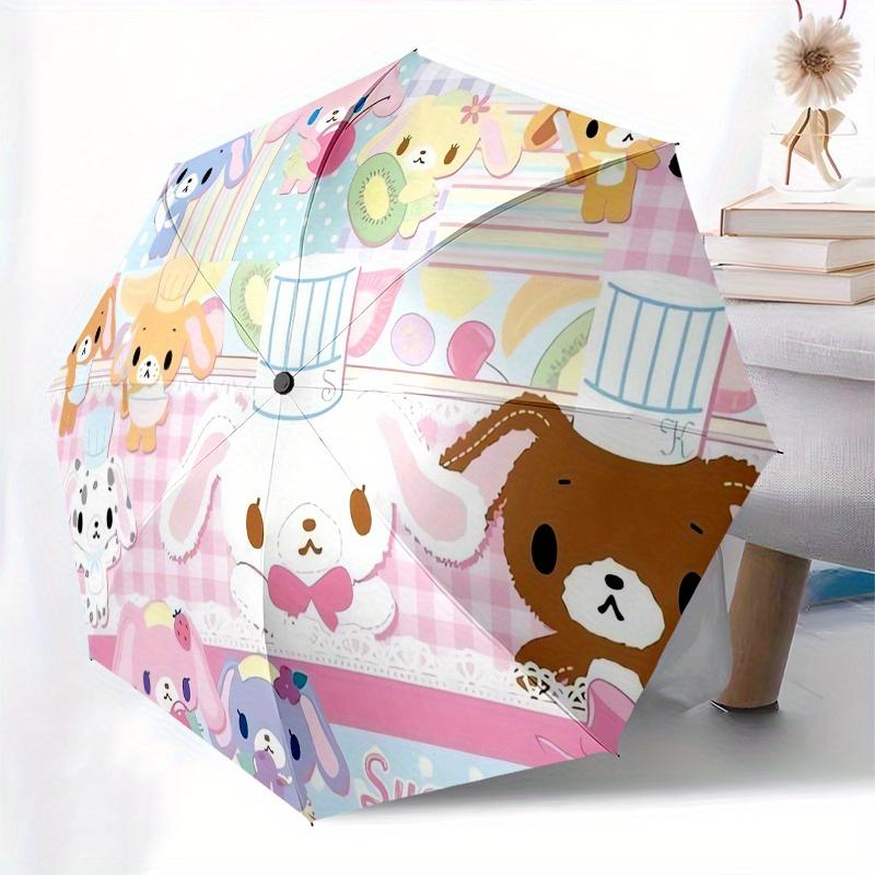 Sugarbunnies,Cute Automatic Folding Umbrella Simple 8 Rib Design, Bright Cartoon Pattern, Durable Iron Frame, Suitable For Travel, Outdoor,