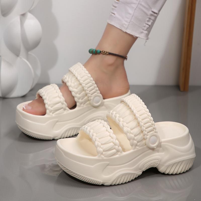 Fashion Solid Chunky Platform Soft Eva Cloud Sandals Women Wedge High Heels Sandals Casual Back Strap Non Slip Height Increasing Shoes