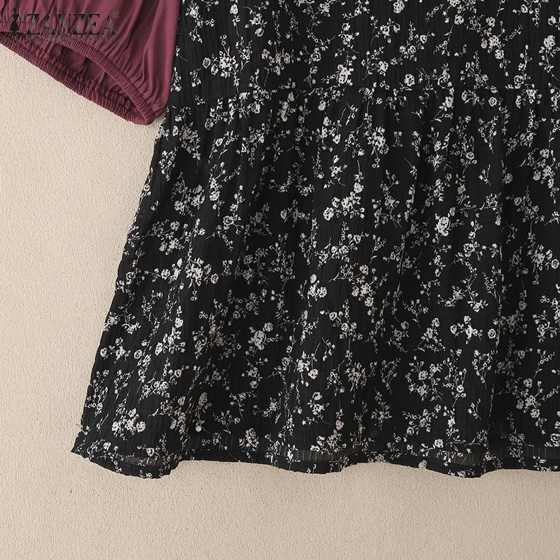 ZANZEA Women Casual Floral Print Patchwork Summer Short Sleeve Blouse