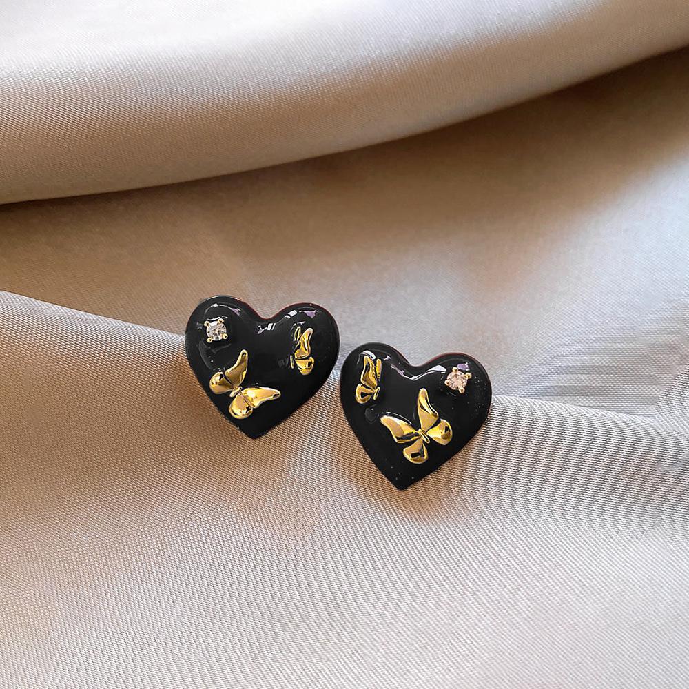 Elegant Gold-Plated Black Zircon Stud Earrings - Niche Design for a Luxurious Fashion Statement