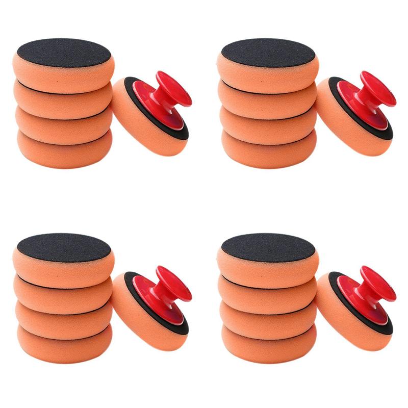

24Pcs/Set Car Wax Wash Polish Pad Sponge Cleaning Foam Kit Microfiber Applicator Pads With Gripper Handle Car-Styling red orange