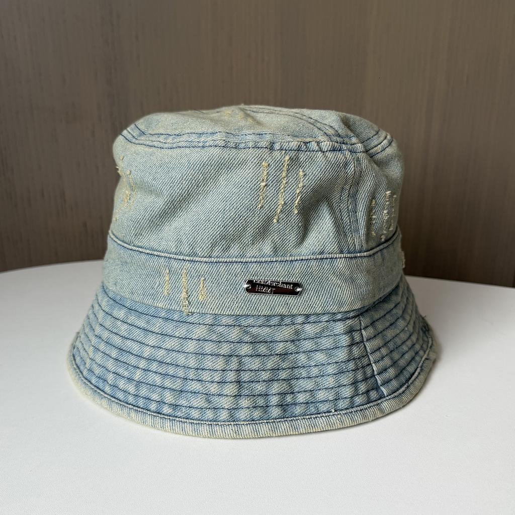 Retro Denim Basin Hat Women's Plain Face Hat Versatile Face Small High Sense Big Head Circumference Bucket Hat