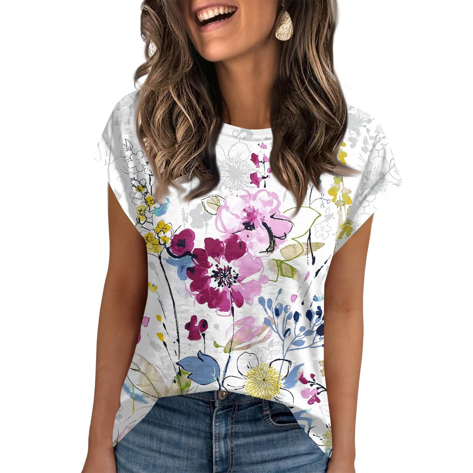 

Женская рабочая повседневная модная футболка с короткими рукавами и круглым вырезом XL белый