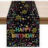 XCHI Colorful Happy Birthday Confetti Firework Table Runner Burlap Table Decoration for Home Kitchen Dining Dinner Indoor Holiday Party Farmhouse