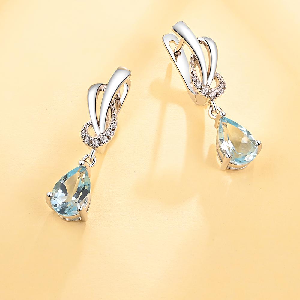 Natural Sky Blue Topaz Earrings for Women 925 Sterling Silver Fine Jewelry for Daily Wear for Girls Nice Gift