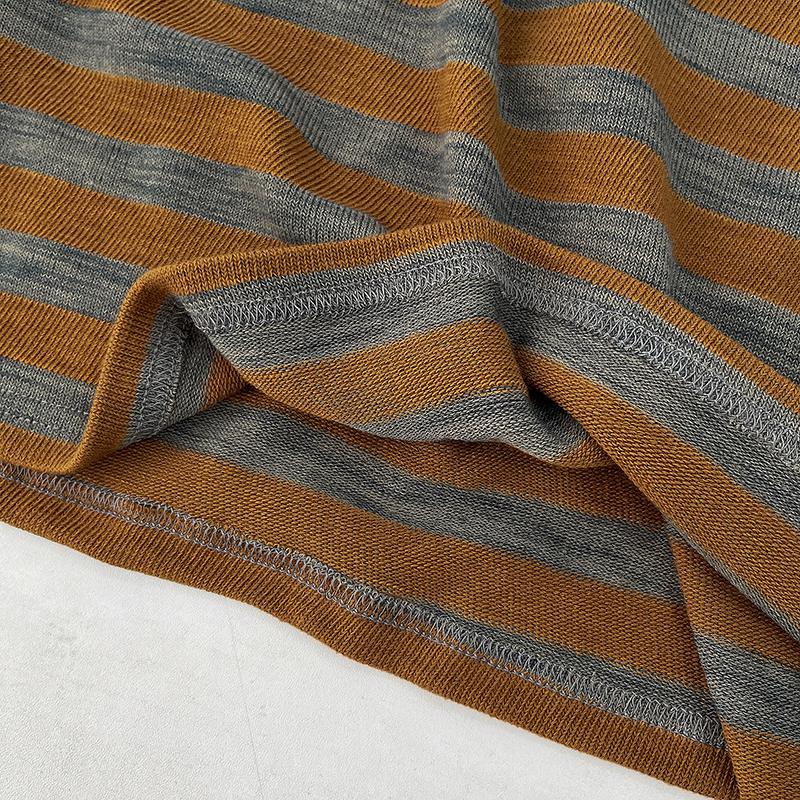 European Women's Oversized Gray-Orange Striped Long-Sleeve T-Shirt, Autumn 2025 Collection – Soft, Comfortable, and Versatile.