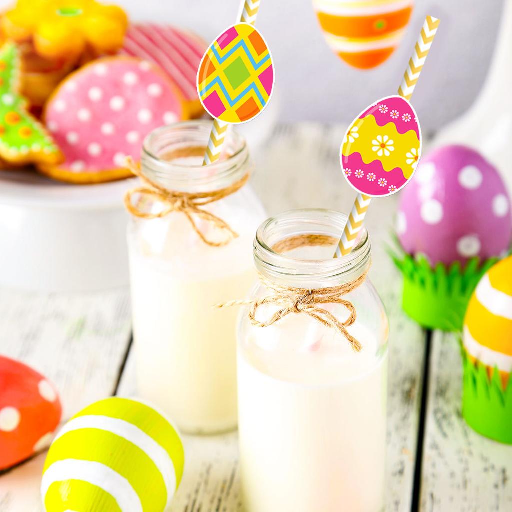2025 New Model, Easter, Easter Party Decoration, Egg Radish, Disposable, Paper, Beverage Decoration, Straw, Party Decoration