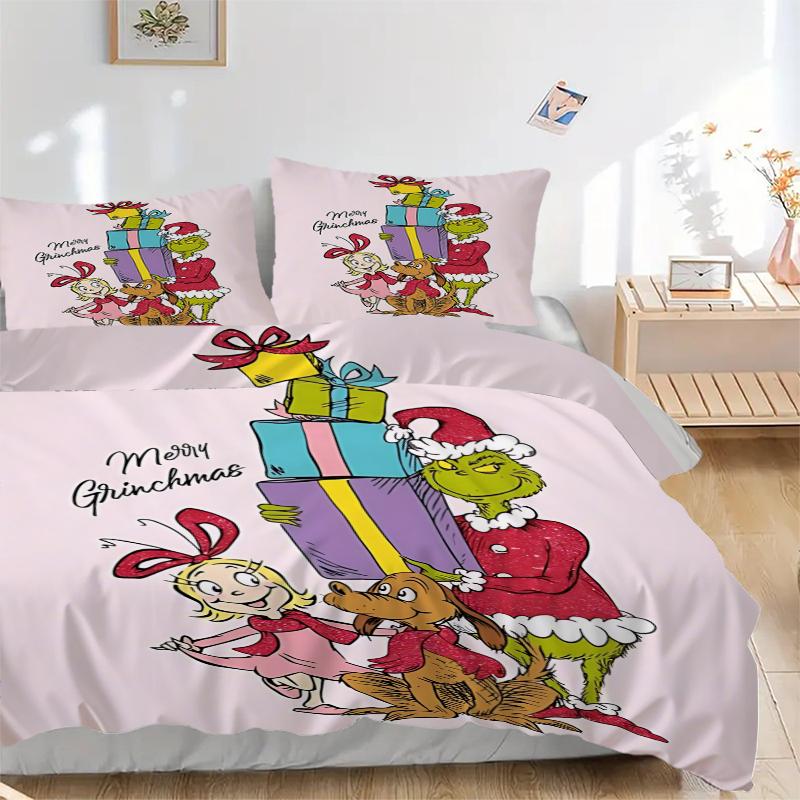 3Pcs Grinchmas Friends Presents Bedding Sets For All Sizes New 3D Printed Bed Cover Comforter Duvet Cover Pillowcase Bedroom Decoration
