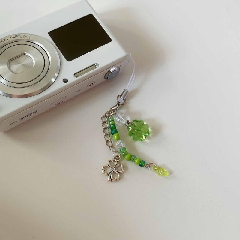 Sweet Grass Leaf Bead Charm Pendant Chain Phone Strap Pocket Keychain Strap Hangings Decoration for Key Bag Purse