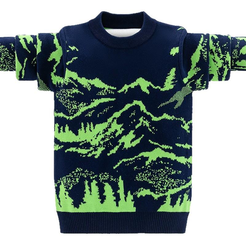 Maglione Jacquard Paesaggio Autunno/Inverno da Ragazzo - Manica Lunga, Caldo, Girocollo