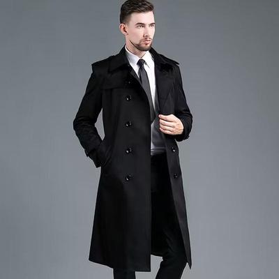 Men Trench Coat Turn-down Collar Streetwear Double Breasted British Business Outerwear Coat
