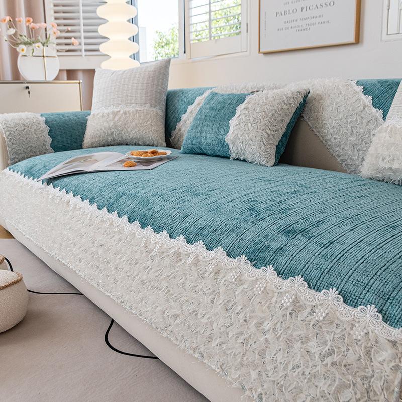 

Small Fresh Lace Splicing Sofa Cushion, All-Season Lace Cover, Simple Cover, Chenier Non-Slip Seat Cushion 70*70cm