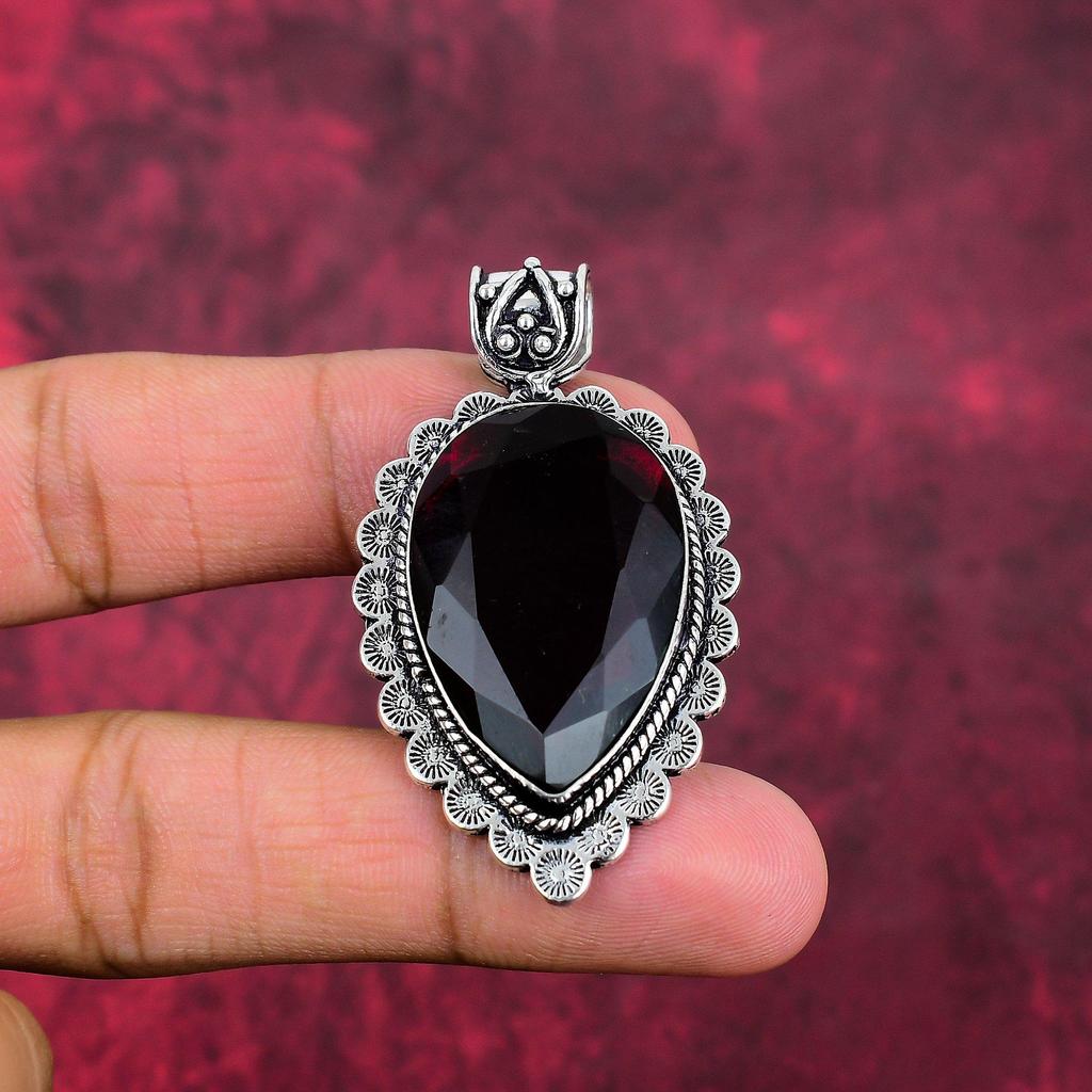 Red Garnet Jewelry, 925 Solid Sterling Silver Pendant, Handmade Gemstone Jewelry Pendant For Memorial Day