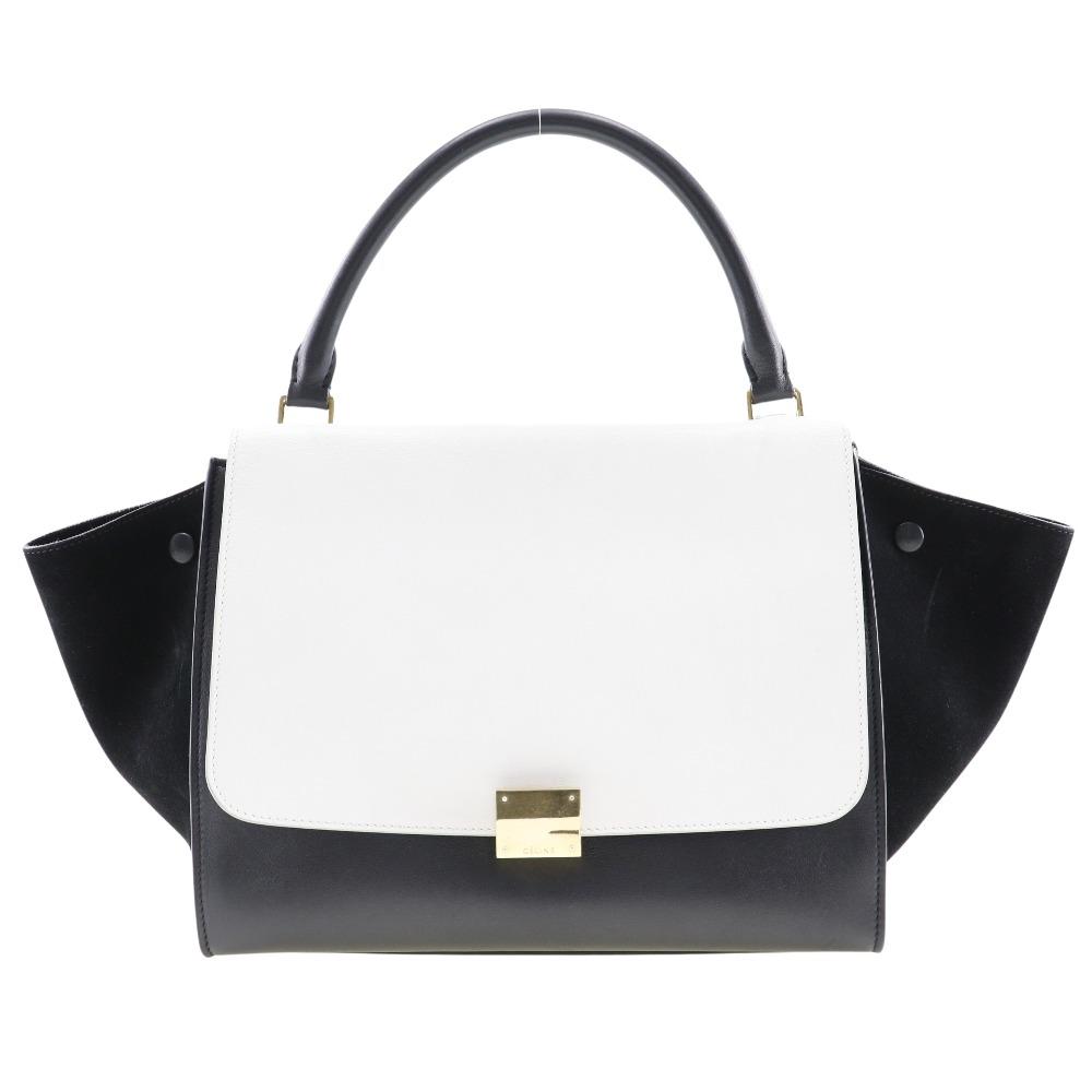 CELINE Trapeze Handbag 1695430TA medium Black / white Calfskin/Suede Women Used