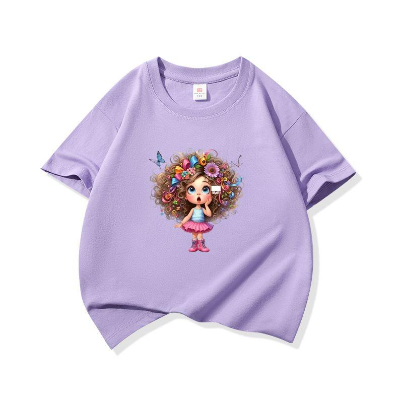 Kids Cotton T Shirt Flower And Butterfly Hair Girl Print Crew Neck Short Sleeve Tee Casual Boys Girls Summer Tops