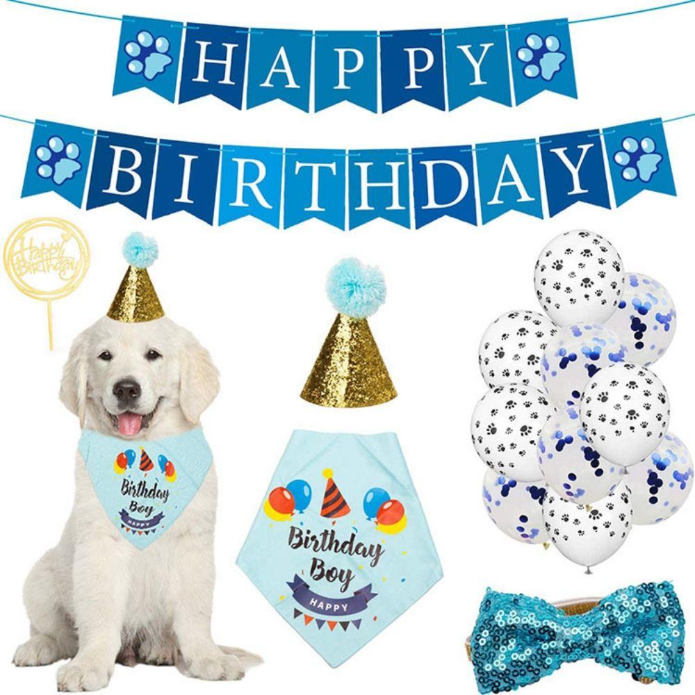 Dog Sequins Hat Pet Birthday Decorations Set Creative Dog Birthday Triangle Scarf  for Dogs Cats