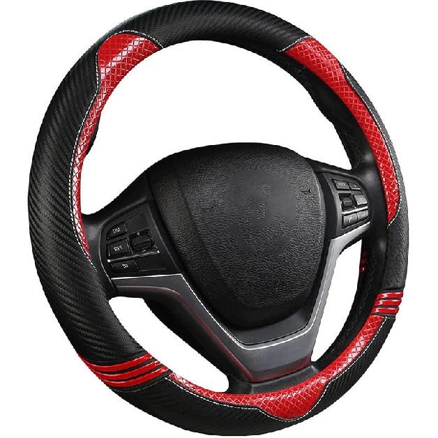 YUNZLAN Stylish Cute Cat Ear Steering Wheel Cover For Women Girl,Leather Auto Car Steering Wheel Cover Universal Fit 15 Inch Car Interior Accessories