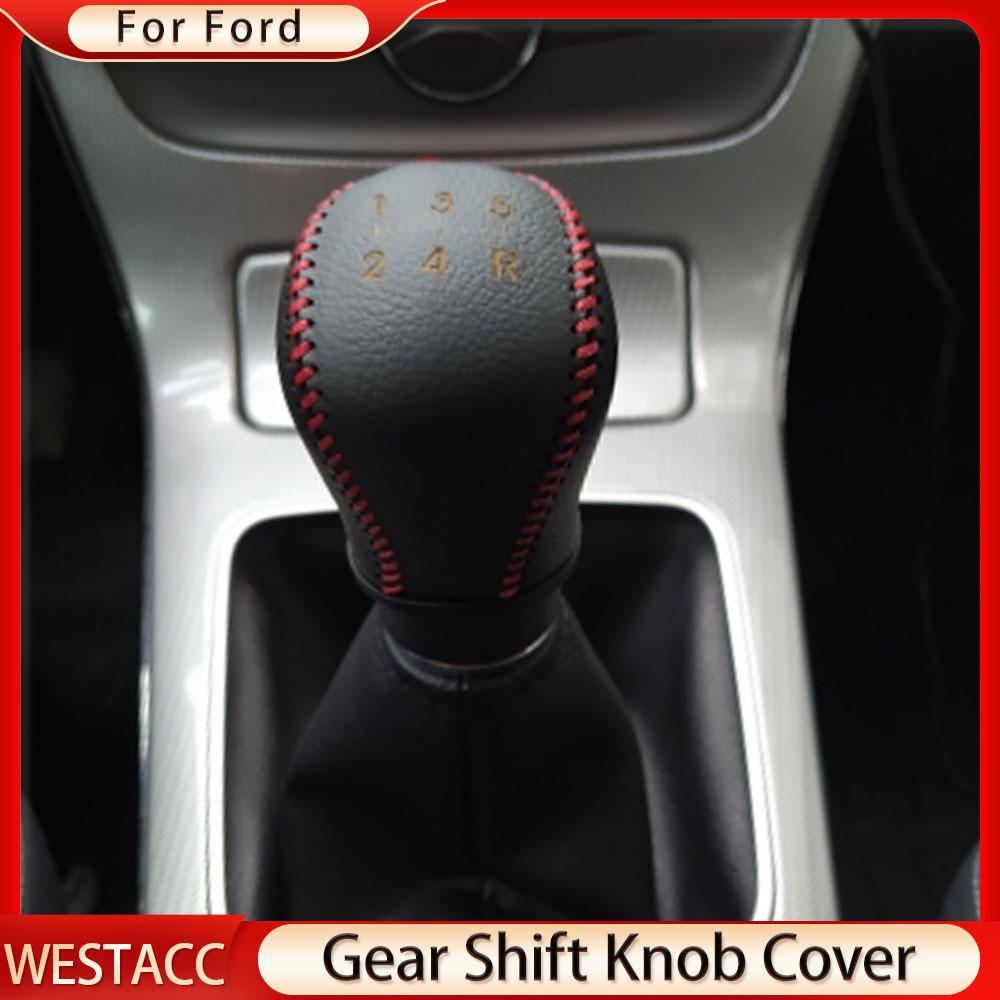 Genuine Leather Car Gear Shift Collars Gear Head Shift Knob Cover for Fiesta Focus 3 4 MK3 MK4 MT for Ford New Fiesta