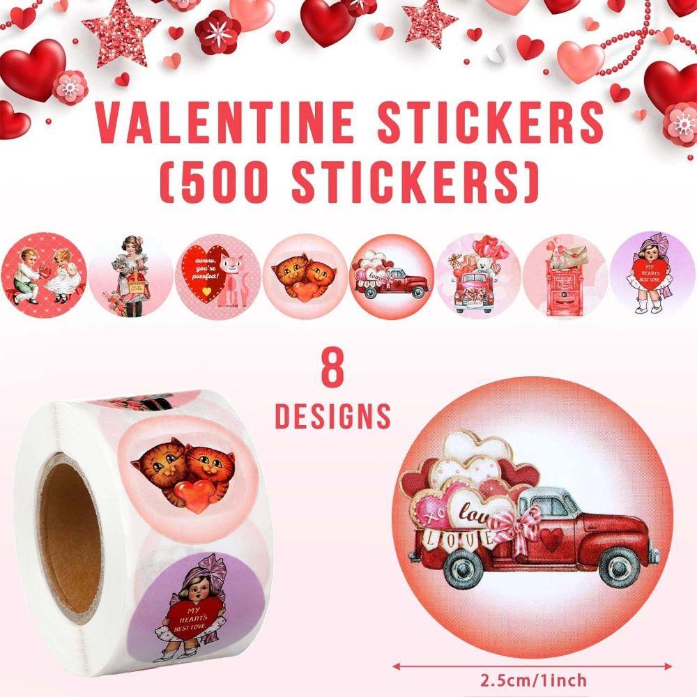 500Pcs Self-Adhesive Stickers Roll Heart Shape Sealing Labels 1 Inch Stickers  Envelopes Seals