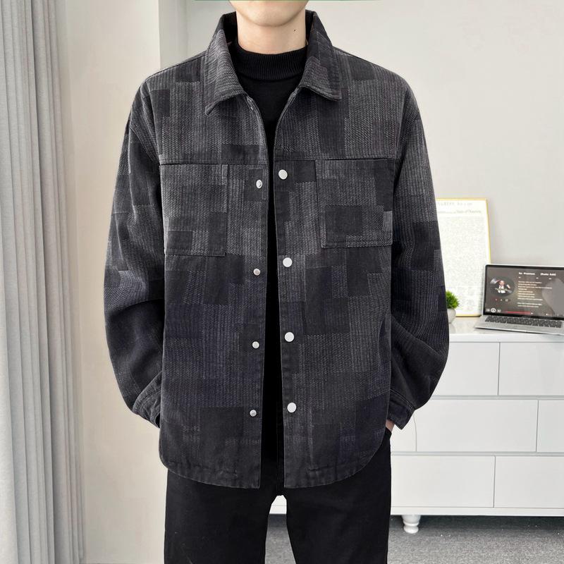 

Мужская осенне-зимняя мужская рубашка в клетку, свободная повседневная рубашка с воротником, куртка-рубашка, топ L чёрный