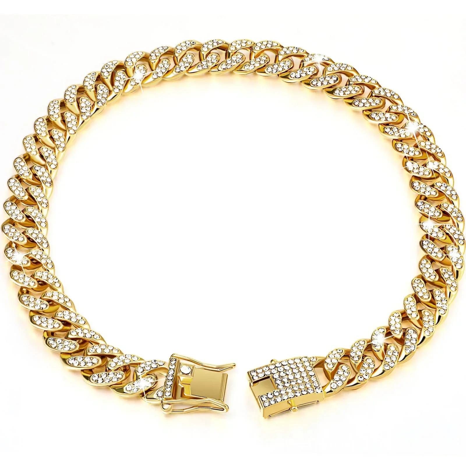 Diamanten Gouden Hondenhalsband Hondenhalsketting Hip Hop Stijl Met Veiligheidssluiting Hondensieraden 26inch(65cm)
