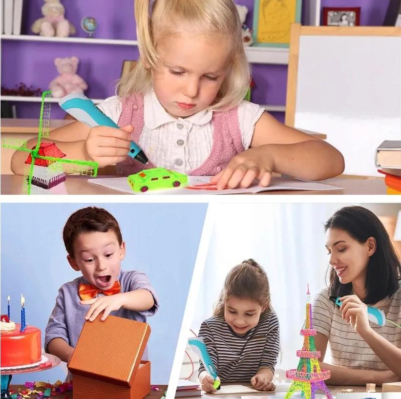 Blue 3D Pen for Children, Developmental Toy, Printer, Gift + Refill