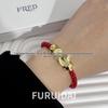 Bracciale Fred Placcato Oro 18k con Ferro di Cavallo Diamantato Zodiaco Corda Rossa - Unisex Stile Fai da Te a Forma di 8