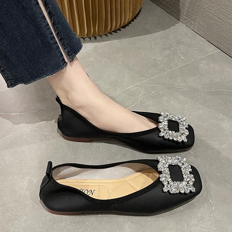 Size 35-43, Large Size Women's Shoes 41 Fat Feet Flat Bottom Shallow Mouth Rhinestone Small Single Shoes Women's Soft Sole One Pedal Ladyshoes 42