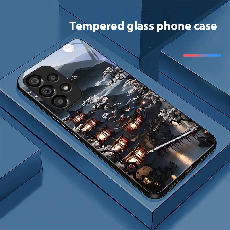 Old Style Building For Samsung Galaxy S 8 9 10 20 Plus 21 FE 22 23 24 Ultra S7 Edge Black Tempered Glass Phone Case Hard Shell