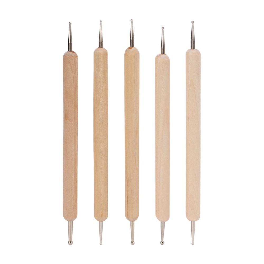 5pcs Wooden Handle Embossing Pen Set Double End Tracing Stylus Tools Dual Tip Pens  Clay Sculpture