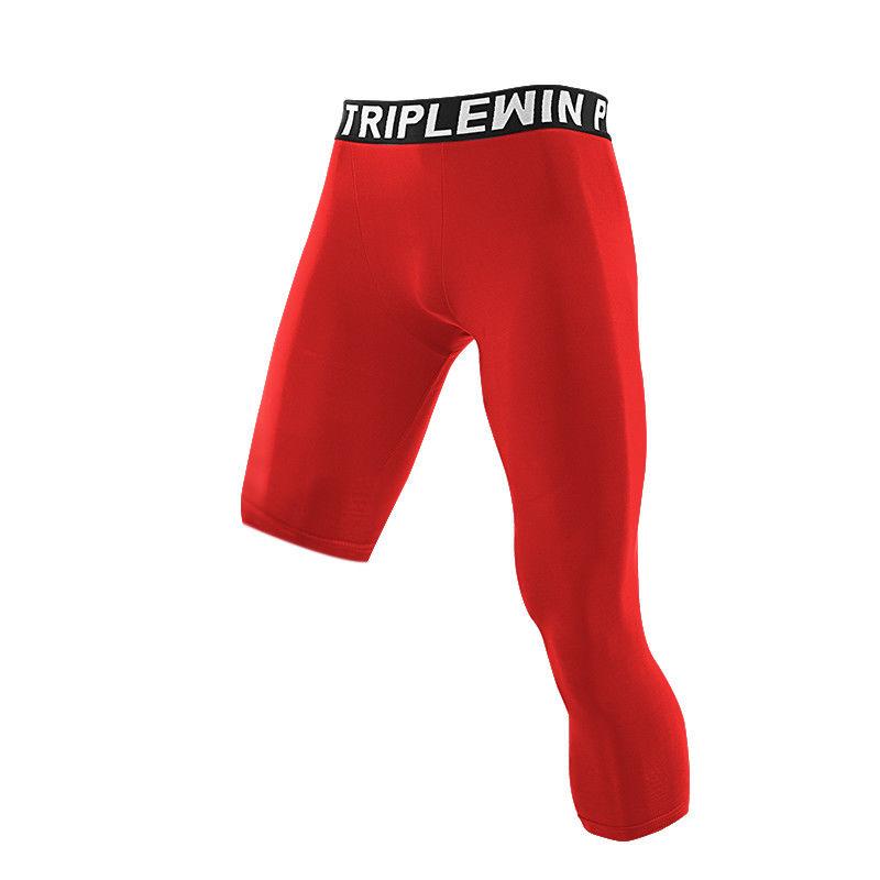 Men Base Layer Running Tight Sports Cropped One Leg Leggings Basketball Football Soccer Fitness Exercise 3/4 Pants S M L XL 2XL