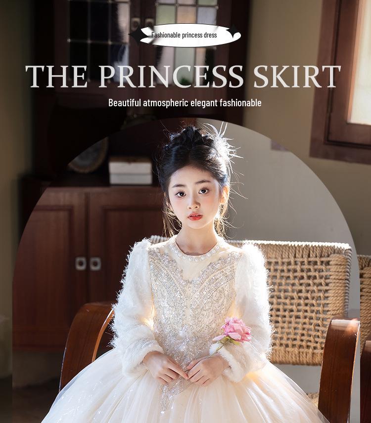 Girls' Luxury Formal Autumn/Winter Princess Dress - High-End Flower Girl Dress for Birthdays, Weddings, and Special Occasions.