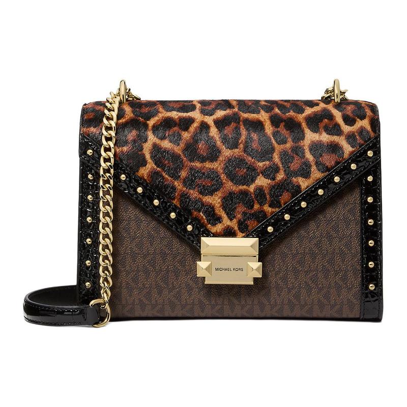 MICHAEL KORS Whitney Brand Logo Leopard Print Calf Hair Shoulder Bag Women s Butter Color жёлтый