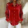 Yousheng Women Shirt Button-Down Lapel Long Sleeve Shirt Tops Solid Color Loose Fit Shiny Sequins Sleeve Velvet Shirt Cocktail Party Wear