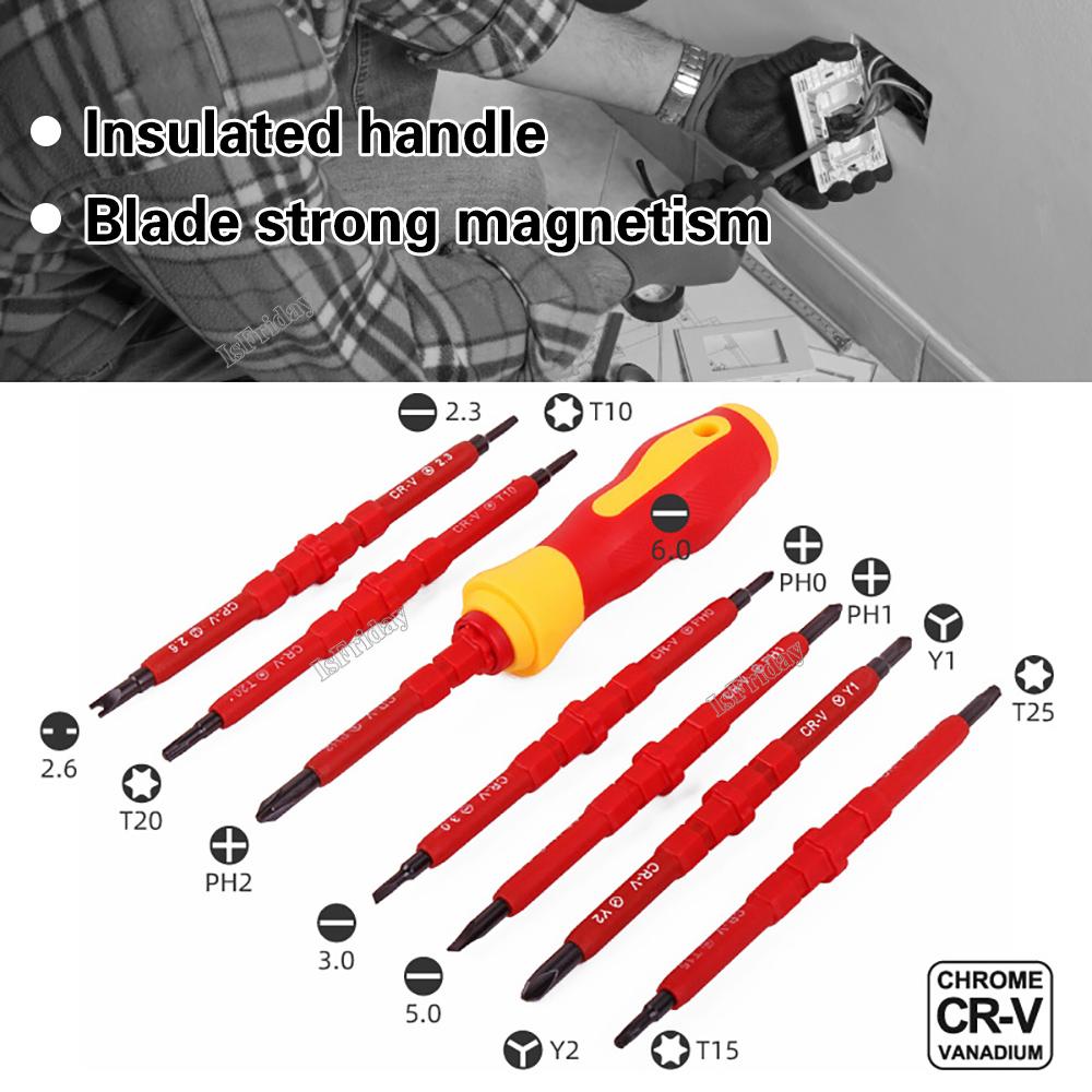 Interchangeable Insulated Screwdriver Set, Magnetic Slot End, Maintenance Tool, Electrician Tool, 380V