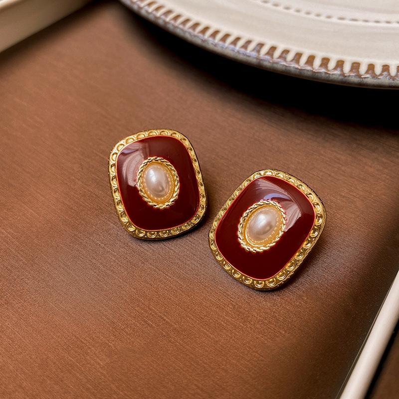 Vintage Red Black Oil Earrings For Women Piercing Ear Jewelry Korean Female Hanging Earring Lovely Kolczyki Gift