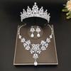 Fashion Crystal Tiaras Crowns Bride Wedding Jewelry Set Rhinestone Crown Necklace Earring For Women Accessories Diadem Headdress