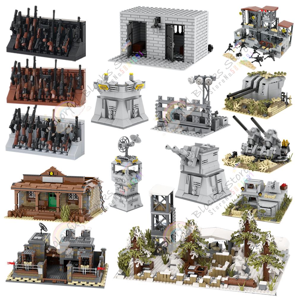 Military Series Modern Warfare Adult Building Blocks Set Toys Weapons Battlefield Outpost Tower Fort Artillery Block Model Gifts