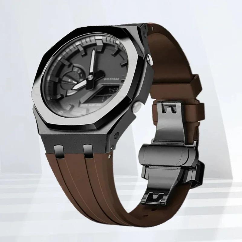 Mod-kit för Casioak GA2100 GA2110 Metallfodral Bezel Gummiarmband För Casioak GAB2100 2110 Modifieringssats Fodral Med Skruvkorrigering