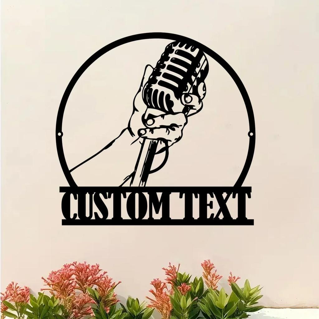 Retro Music Studio Metal Wall Decor, Personalized Microphone Name Plate, Musician Gift, Singer Present, Recording Studio Art