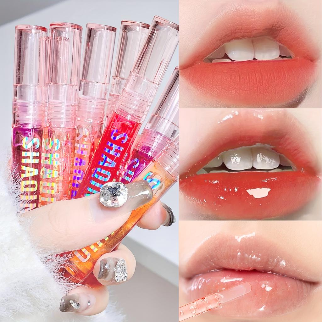 4 PCS Water-gloss Mirror Jelly Lip Gloss Moisturizing Lips Shimmer Lip Tint Lip Care Oil