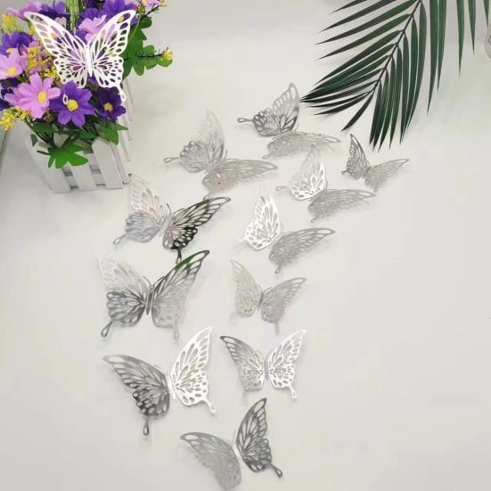 12Pcs/Set Wall Sticker 3D Hollow Butterfly Design Lightweight Easy Installation Home Decals Bedroom Living Room Birthday Party Decor